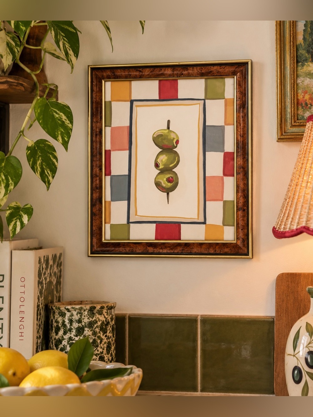 Olive Art Print Vintage Framed Mediterranean Martini Kitchen Wall Decor 9.5x11.5